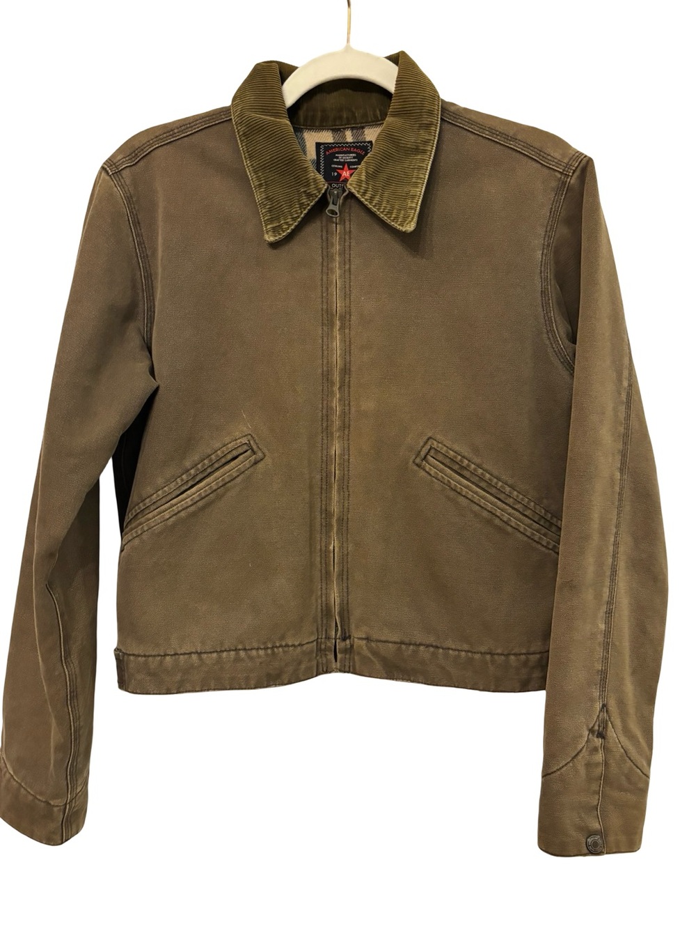 American Eagle Y2K Gorpcore Olive Brown Canvas Zip Shirt Jacket Small